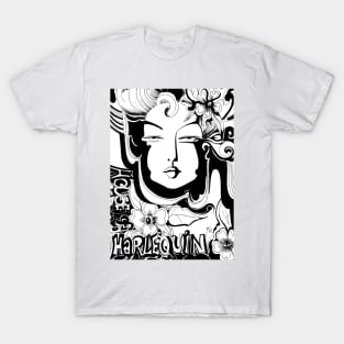 HOUSE OF HARLEQUIN TAG DESIGN ART NOUVEAU BLACK WHITE DRAWING T-Shirt